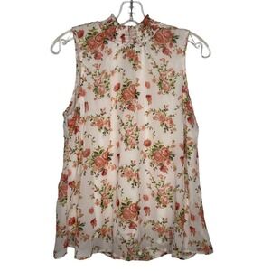 MIDNIGHT SKY Floral Sleeveless Mock Neck Blouse Top Women's Size L